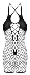 Schwarzer rückenfreier Body ouvert aus Netz mit Strass-Highlights von Fantasy by Cottelli – Ansicht 5