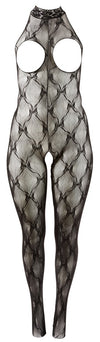 Schwarzer busenfreier Catsuit ouvert aus feiner Rautenspitze von Fantasy by Cottelli – Ansicht 6