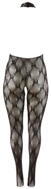 Schwarzer busenfreier Catsuit ouvert aus feiner Rautenspitze von Fantasy by Cottelli – Ansicht 7
