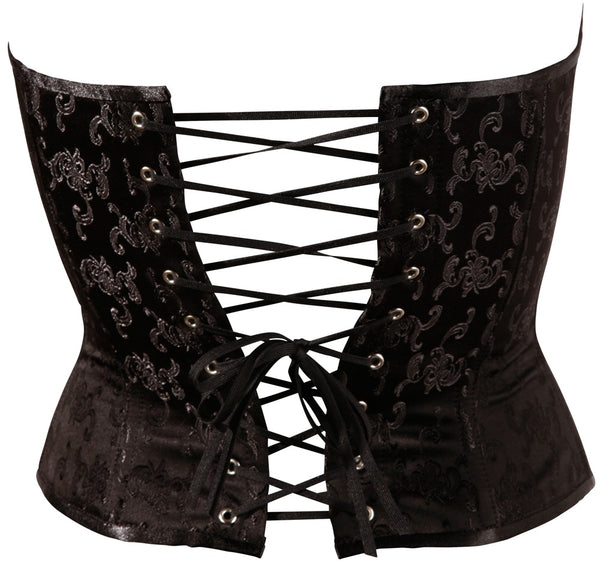 Schwarze Corsage im Brokat-Look mit Stäben, Zierschnürung und Strapsen von Cottelli PARTY – Ansicht 5