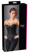Schwarze Corsage im Brokat-Look mit Stäben, Zierschnürung und Strapsen von Cottelli PARTY