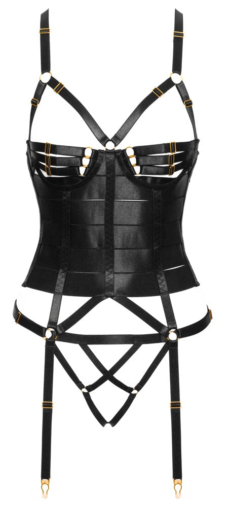 Schwarze verführerische Strapscorsage mit goldenen Akzenten von Cottelli LINGERIE – Ansicht 6
