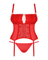 Rotes Korsett Blossmina mit Tanga und sinnlicher Rückenschnürung von Obsessive – Ansicht 3