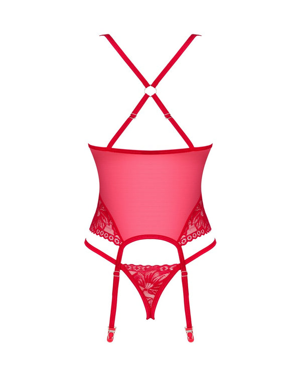 Rotes Lacelove Korsett mit Tanga in intensivem Rot von Obsessive – Ansicht 4
