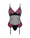 Schwarzes Set Rosenty mit Strapshemd und String und pinker Rosenspitze von Obsessive – Ansicht 3
