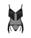 Schwarzes Set Sherila mit Strapshemd und String im Fransen-Look von Obsessive – Ansicht 3