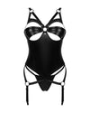 Schwarzes aufregendes Wetlook Strapshemd mit verführerischen Cut outs von Obsessive – Ansicht 3