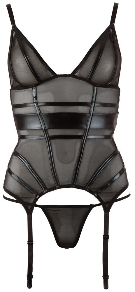 Schwarzes Strapshemd und String aus Powernet mit Wetlook-Streifen von Cottelli – Ansicht 4