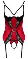 Rotes busenfreies Strapshemd-Set aus Stretch-Satin mit Spitze und Hebe (Ouvert) von Cottelli – Ansicht 6