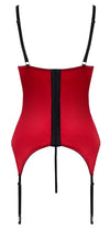 Rotes busenfreies Strapshemd-Set aus Stretch-Satin mit Spitze und Hebe (Ouvert) von Cottelli – Ansicht 7