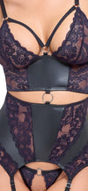 Schwarzes Strapshemd-Set im Mattlook mit lila Spitzen-Einsätzen (Ouvert) von Cottelli – Ansicht 5
