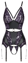 Schwarzes Strapshemd-Set im Mattlook mit lila Spitzen-Einsätzen (Ouvert) von Cottelli – Ansicht 7