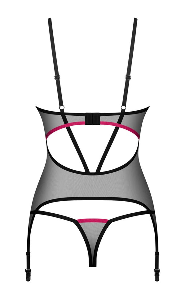 Schwarzes 2-teiliges Straps-Set Novenes mit Strapshemd und String von Obsessive – Ansicht 4