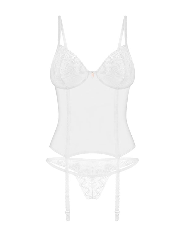 Weißes transparentes Set Alissium mit Strapshemd und String von Obsessive – Ansicht 6