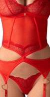 Rotes Set Cupide Desir mit Strapshemd und String und goldfarbenen Details von Obsessive – Ansicht 3