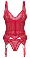 Rotes Set Cupide Desir mit Strapshemd und String und goldfarbenen Details von Obsessive – Ansicht 5