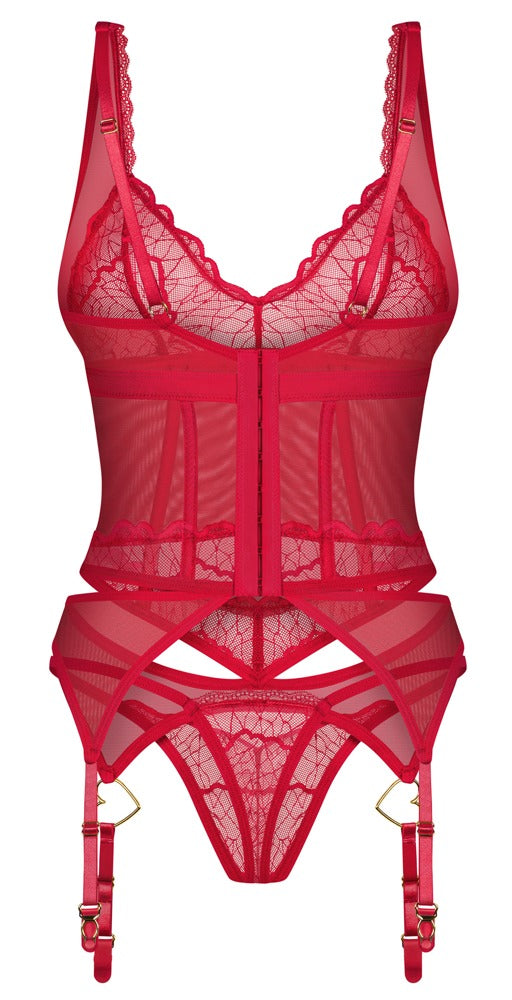 Rotes Set Cupide Desir mit Strapshemd und String und goldfarbenen Details von Obsessive – Ansicht 5
