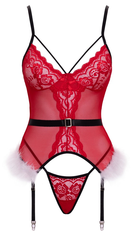 Rotes verführerisches Strapshemd Set mit Federbesatz von Cottelli LINGERIE – Ansicht 4