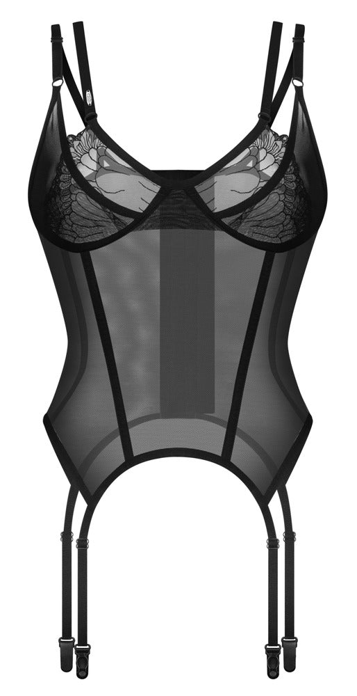 Schwarz-transparentes Strapshemd Arrowel mit zarter Spitze von Obsessive – Ansicht 4