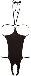 Schwarzer Body mit offenen Cups, Strass und Neckholder (offener Schritt) von NO:XQSE – Ansicht 5