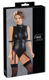 Schwarzer Strapsbody im Mattlook mit Reißverschlüssen und Nieten von Cottelli BONDAGE