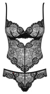 Schwarzer Stringbody Alluria aus Spitze mit Rücken-Schnürung von Obsessive – Ansicht 6