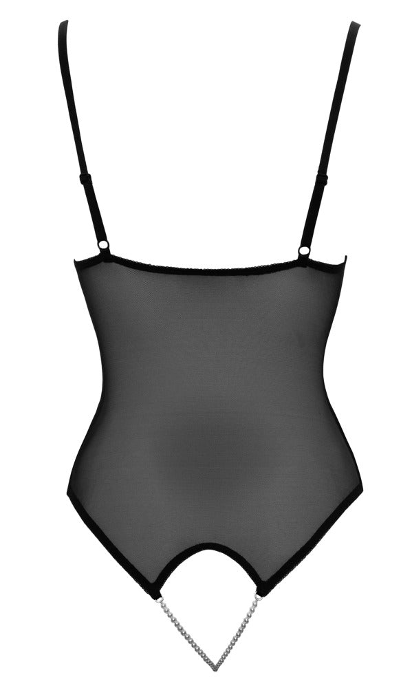 Schwarzer Body ouvert aus Powernet und Spitze mit Perlenketten von Cottelli – Ansicht 7
