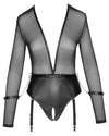 Schwarzer tief dekolletierter Straps-Body mit Powernet-Oberteil und offenem Slip von Cottelli BONDAGE – Ansicht 6