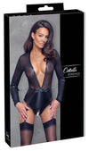 Schwarzer tief dekolletierter Straps-Body mit Powernet-Oberteil und offenem Slip von Cottelli BONDAGE