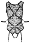 Schwarzer Straps-Body aus Spitze mit Mattlook-Harness von Cottelli BONDAGE – Ansicht 6