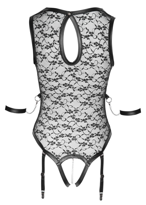 Schwarzer Straps-Body aus Spitze mit Mattlook-Harness von Cottelli BONDAGE – Ansicht 7
