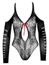 Schwarzer Body ouvert in Spitzenoptik mit Cut-outs und ¾-Arm von NO:XQSE – Ansicht 5