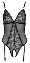 Schwarzer Stringbody ouvert aus Powernet und Spitze mit Strass-Element von Cottelli – Ansicht 8