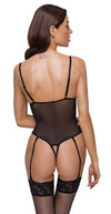 Schwarzer Stringbody ouvert aus Powernet und Spitze mit Strass-Element von Cottelli – Ansicht 5