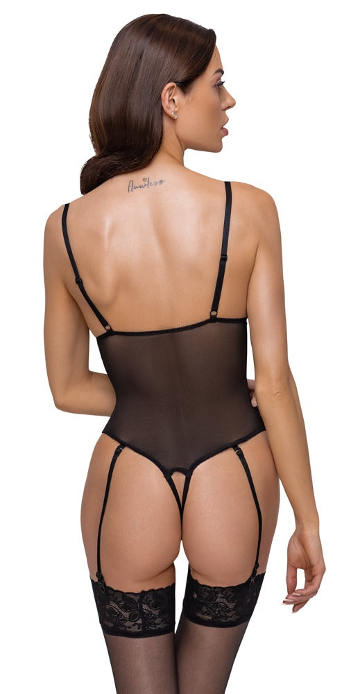 Schwarzer Stringbody ouvert aus Powernet und Spitze mit Strass-Element von Cottelli – Ansicht 5