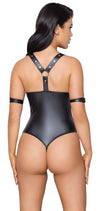 Schwarzer Stringbody ouvert im Mattlook mit Fesselriemen und Karabinerketten von Cottelli BONDAGE – Ansicht 5