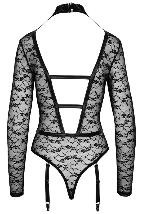 Schwarzer Langarm-Riobody aus Spitze in Harness-Optik von Cottelli – Ansicht 7