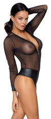 Schwarzer transparenter Langarm-Body aus Powernet mit Mattlook-Höschenteil von Cottelli PARTY – Ansicht 5