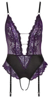 Lilafarbener Straps-Body ouvert aus Spitze mit Glitzer-Ketten von Cottelli – Ansicht 8