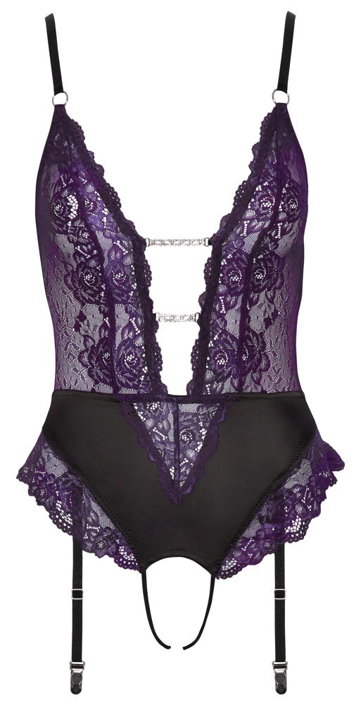 Lilafarbener Straps-Body ouvert aus Spitze mit Glitzer-Ketten von Cottelli – Ansicht 8