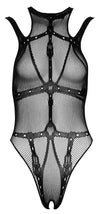 Schwarzer Body ouvert aus Netz in Bondage-Optik mit Doppel-Trägern von Fantasy by Cottelli – Ansicht 5