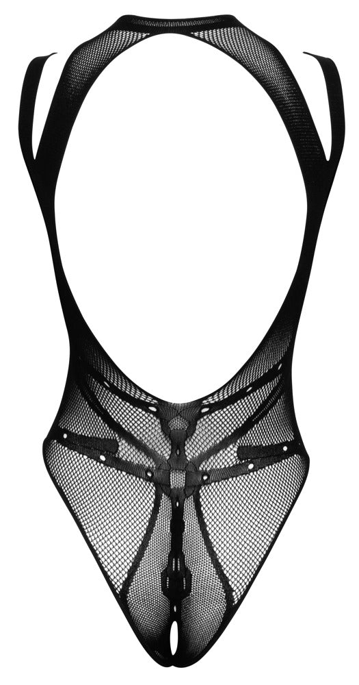 Schwarzer Body ouvert aus Netz in Bondage-Optik mit Doppel-Trägern von Fantasy by Cottelli – Ansicht 6