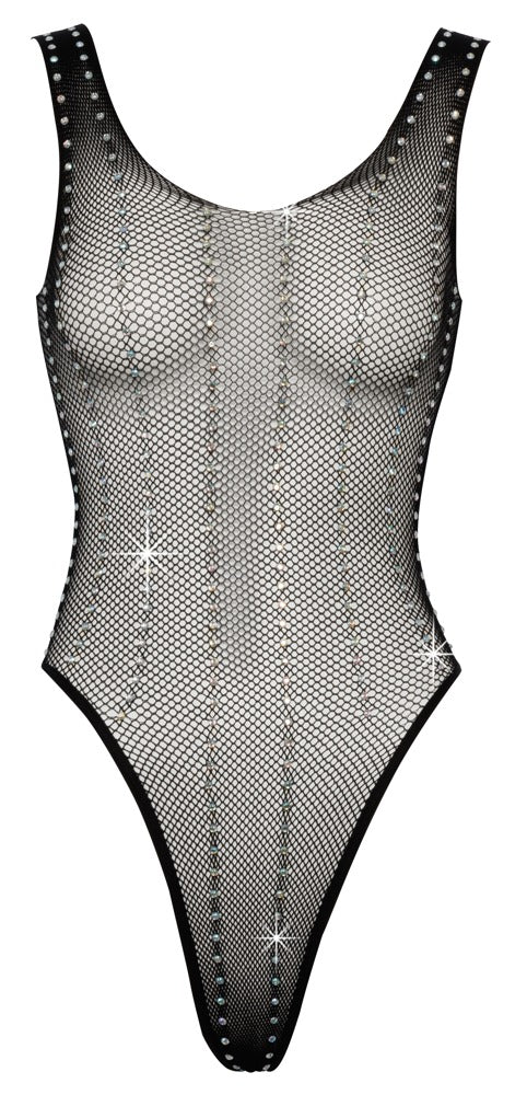 Schwarzer Body aus Netzmaschen mit Strass in Längsstreifen-Optik von Fantasy by Cottelli – Ansicht 6