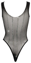 Schwarzer Body aus Netzmaschen mit Strass in Längsstreifen-Optik von Fantasy by Cottelli – Ansicht 7