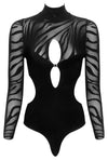 Schwarzer nahtloser Langarm-Body mit Streifenmuster, Cut-Outs und Strass von Fantasy by Cottelli – Ansicht 6
