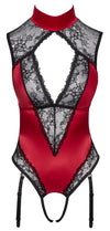 Roter Straps-Body ouvert aus Satin mit schwarzer Spitze und Satin-Halsband von Cottelli – Ansicht 8