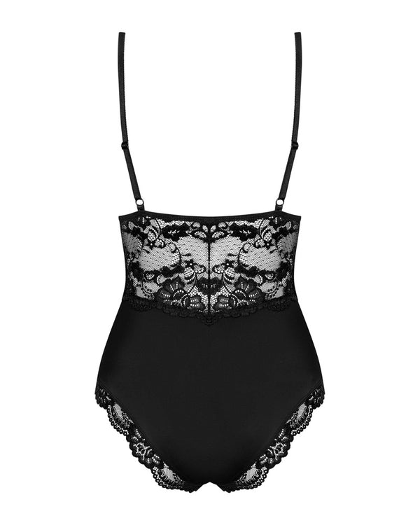 Schwarzer Body 810-TED-1 aus Stretchmaterial mit feiner Spitze von Obsessive – Ansicht 7