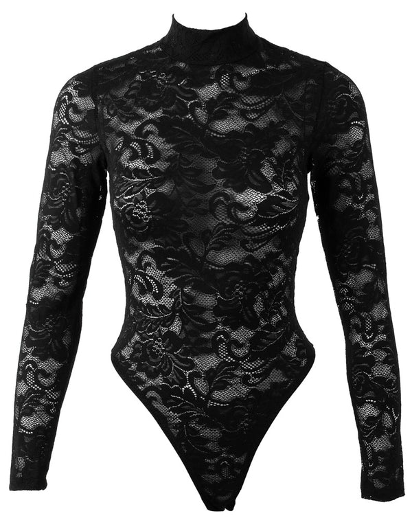 Schwarzer verführerischer Spitzenbody mit elegantem Stehkragen von Cottelli LINGERIE – Ansicht 5
