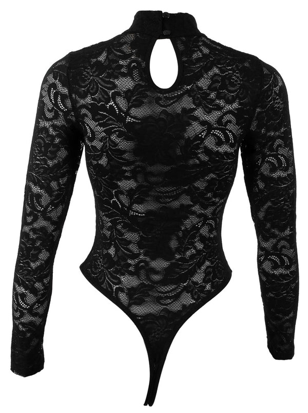 Schwarzer verführerischer Spitzenbody mit elegantem Stehkragen von Cottelli LINGERIE – Ansicht 7
