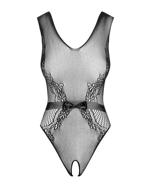 Schwarzer knapper Body ouvert B115 aus Netz mit eingewebter Spitze von Obsessive – Ansicht 6